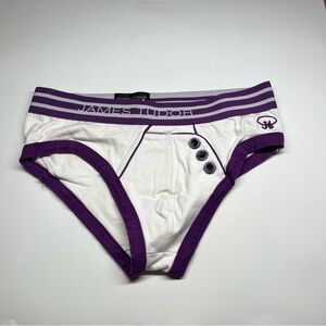 Men's White and Purple Button Briefs James Tudor